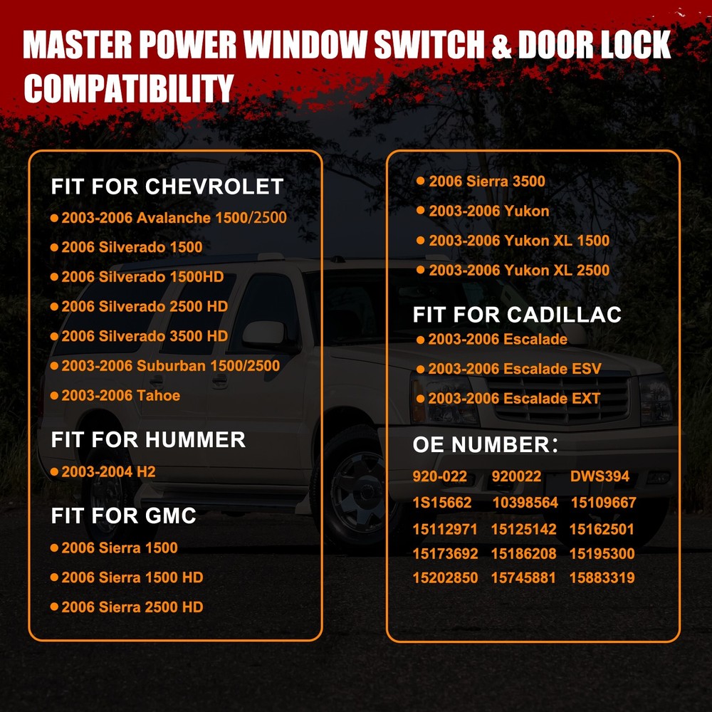 15883319 Master Power Window Switch for Chevrolet Avalanche 1500 2003-2006