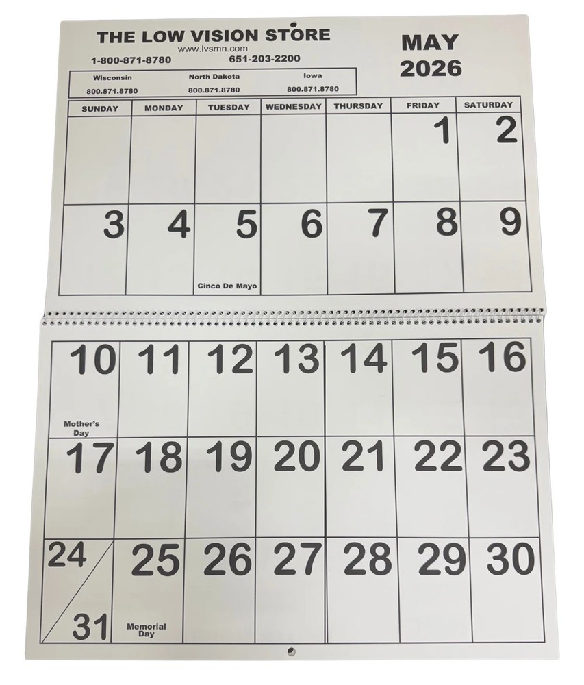 2026 Jumbo Low Vision Calendars Are in!