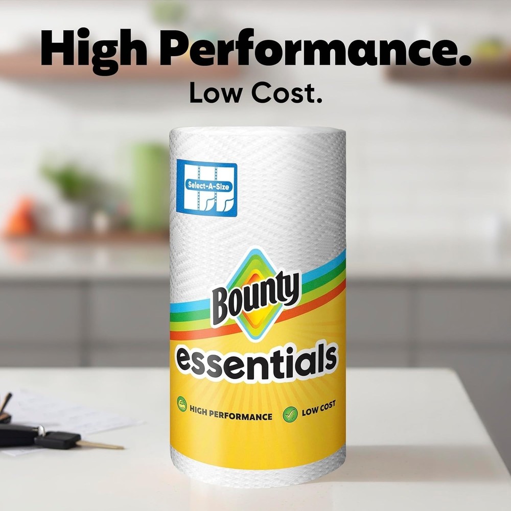 Bounty Essentials Select-A-Size Paper Towels, White, 2 Triple Rolls = 6 Regular