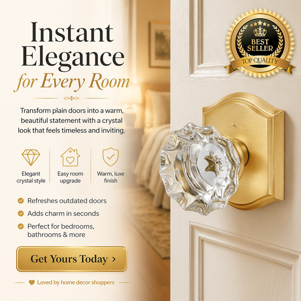 Premium Glass Door Knobs, Bathroom Bedroom Door Knobs with Lock, Privacy Gold Do