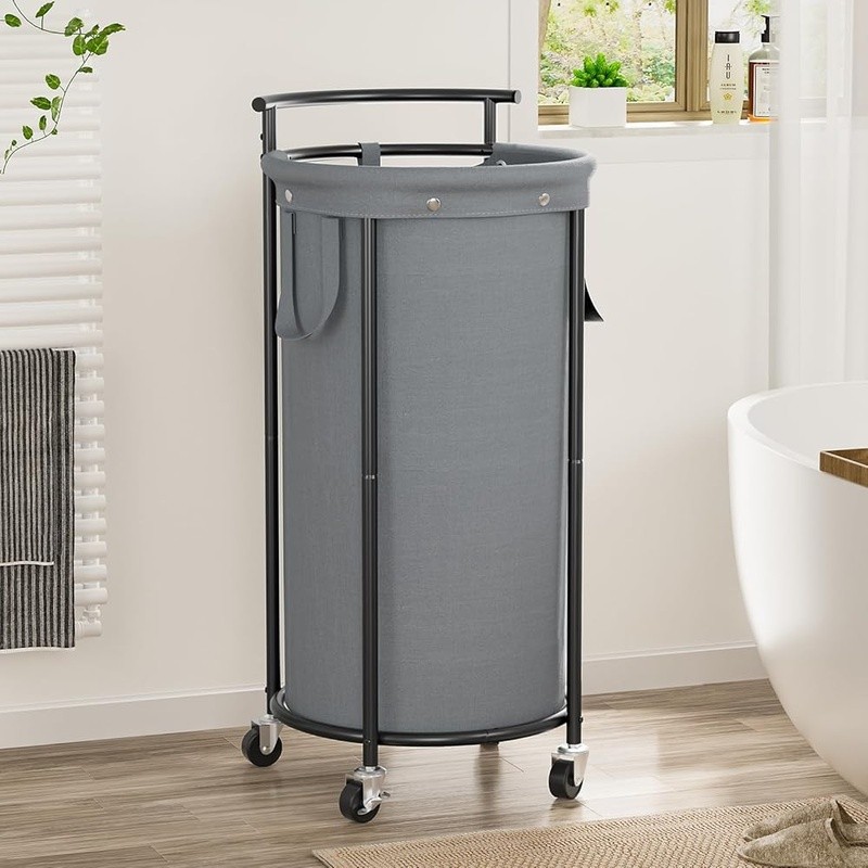 Rolling Laundry Hamper W/ Wheels Removable Liner Bag Sturdy Metal Frame New