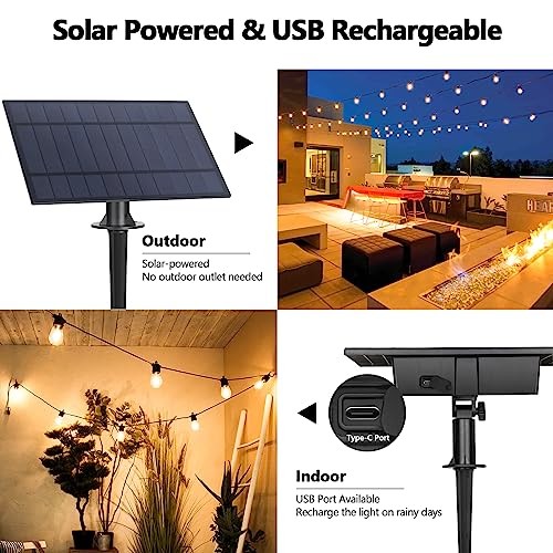S14 Solar String Lights Outdoor with Remote Controller, Solar Powered 48FT