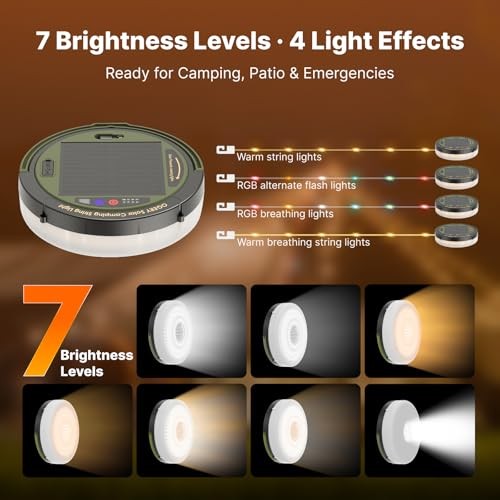 OGERY Solar Camping String Lights, 5400mAh Battery, 49.2FT, 11 Modes