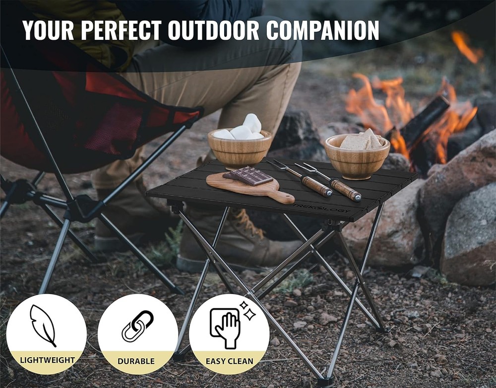 TREKOLOGY Small Camping Table - Beach That Fold Up - Obsidian Black