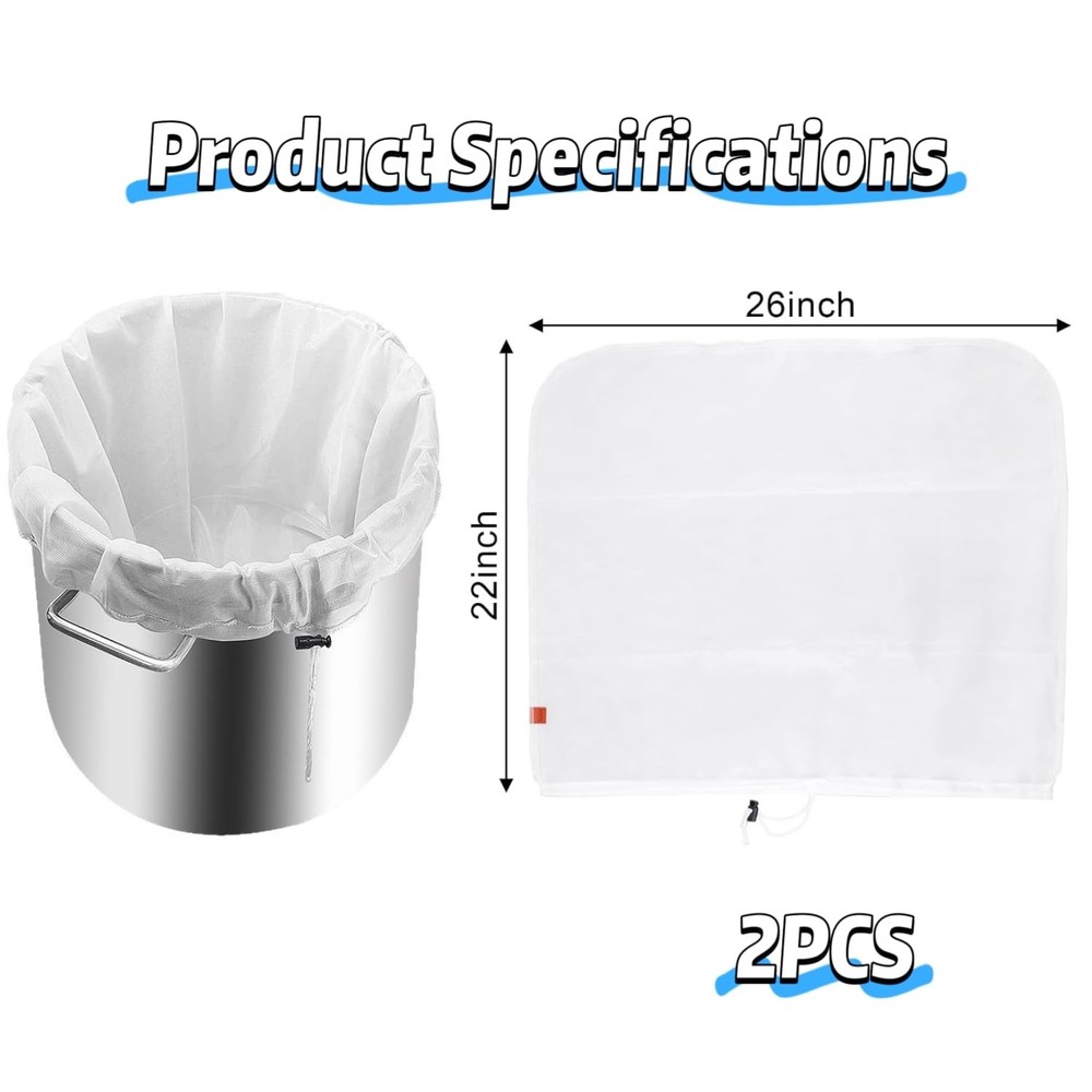 Brew Bags, 2 Pack Extra Large Reusable Straining Bag, medium, White