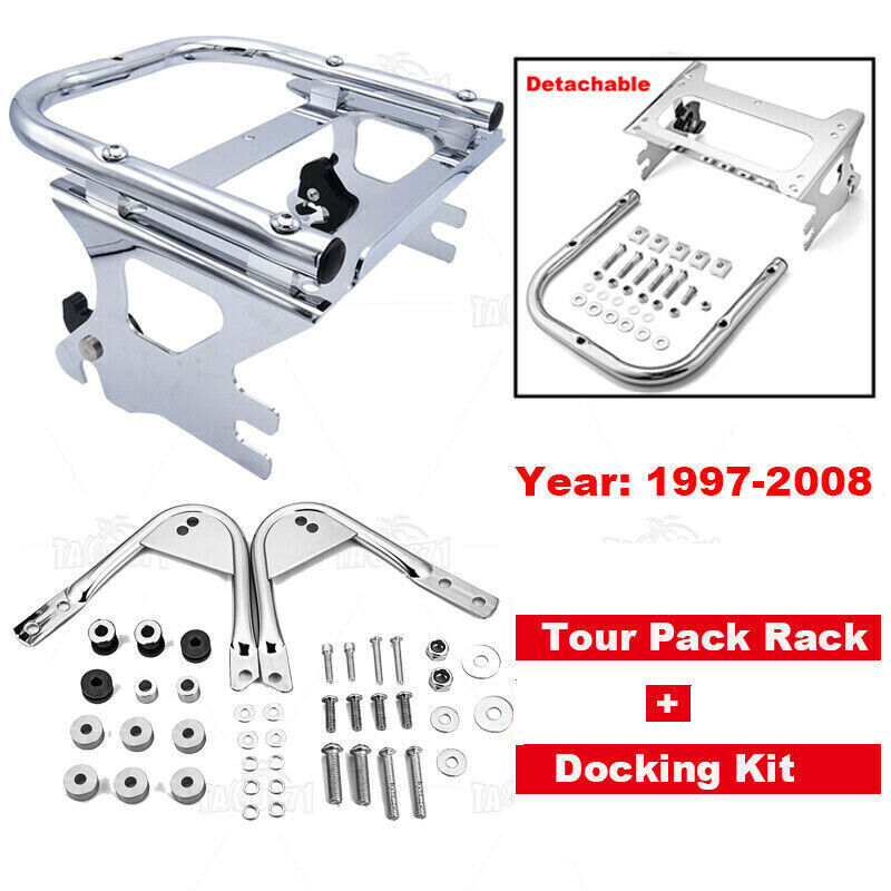 Quick Release Two-up Tour Pack Rack Mount + Docking Kit For Harley Touring 97-08
