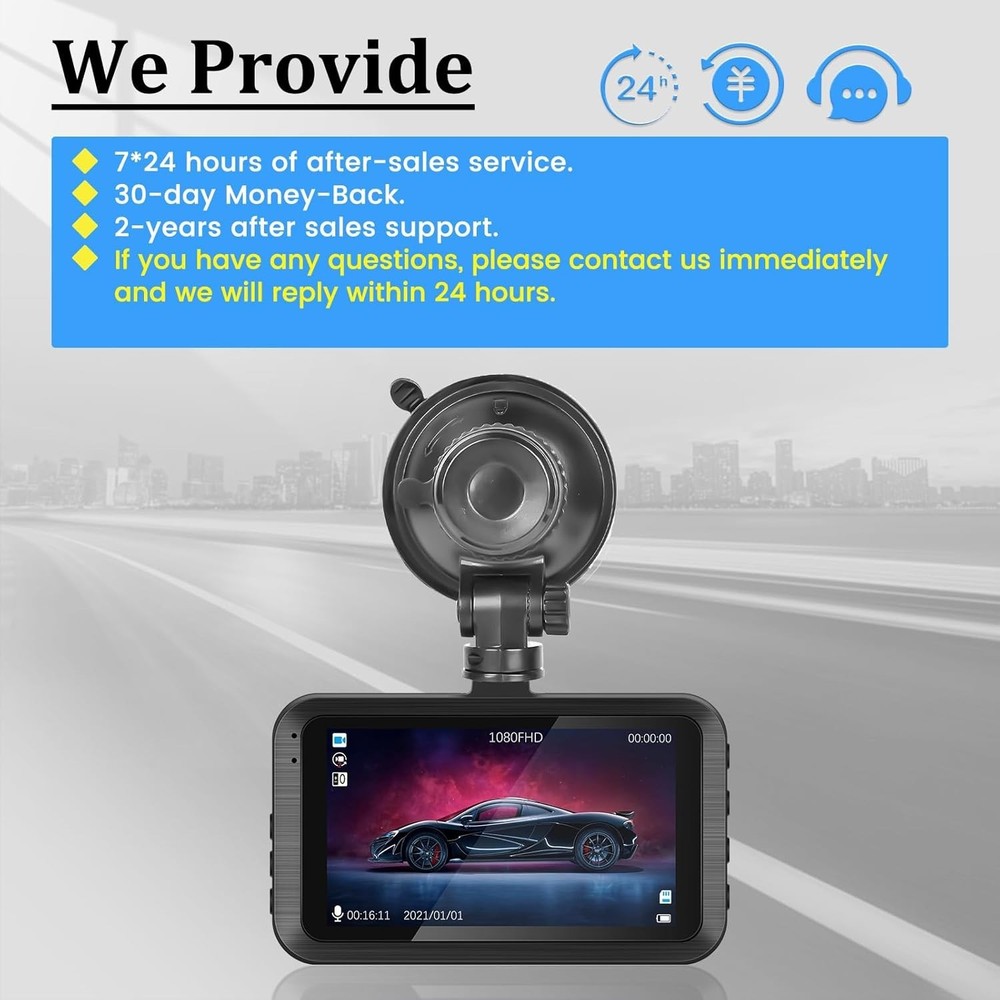 Dual Dash Camera for Car - 3 Inch 1080P IPS Touchscreen Car Camera - G-Sensor/Lo