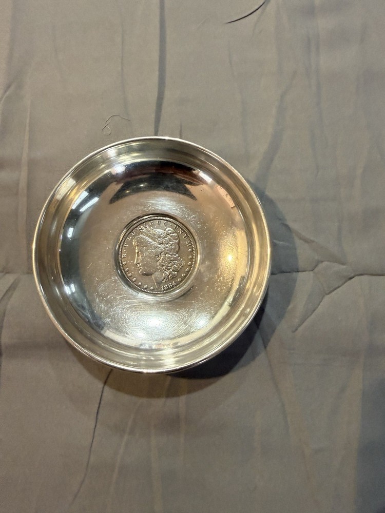 B & M Sterling Silver Plate With Silver Dollar