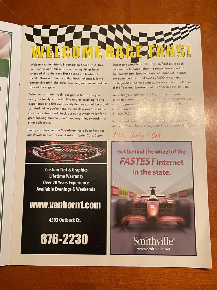 2009 Bloomington Speedway USAC Race Program