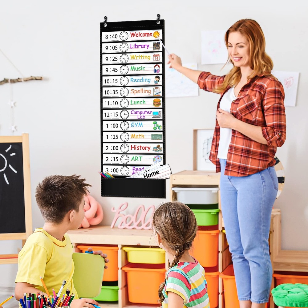 Daily Schedule Pocket Chart — 13+1 Pocket Visual Schedule for Kids, Includes ...