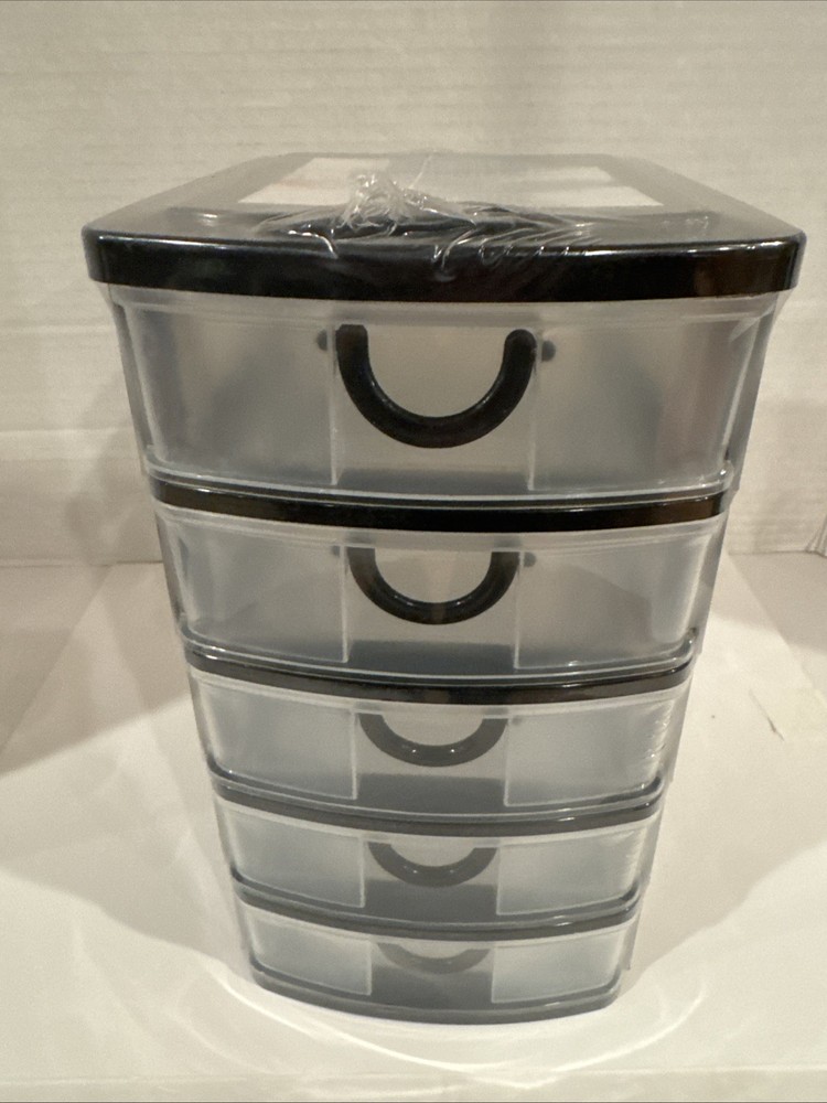 5 Drawer Mini Storage Stackable Desktop Organizer Unit Black / Clear Plastic