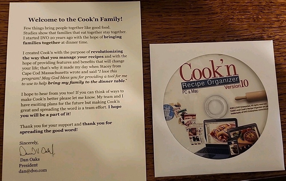 Cook'n Recipe Organizer Version 10 PC & Mac Software CD Internet Recipes