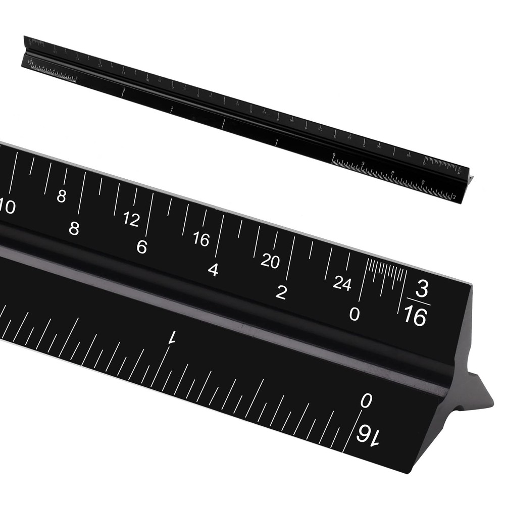 12" Architectural Scale Ruler, Aluminum Scale, Triangular black