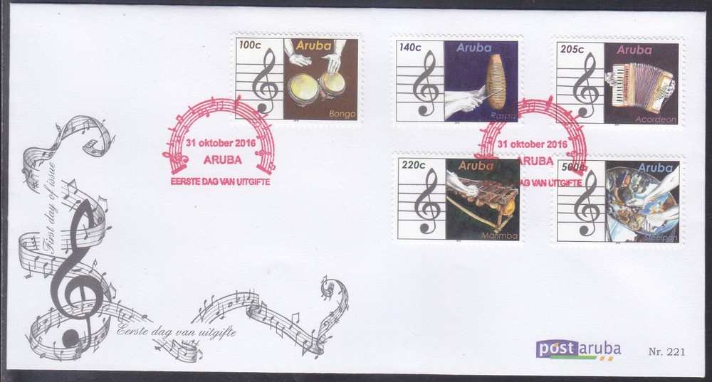 Arubu Issue FDC 2016 (221) Music Instruments