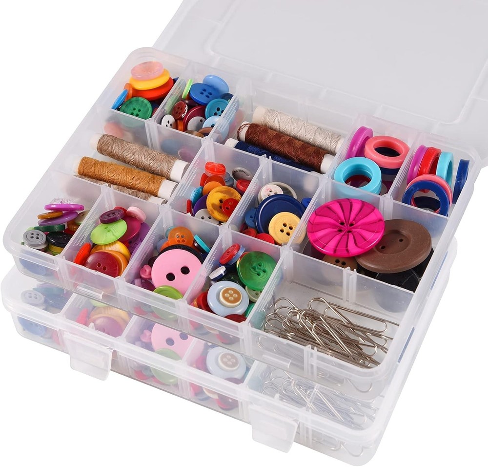 18 Grids Plastic Organizer Box with Dividers, Clear Compartment Container Sto...