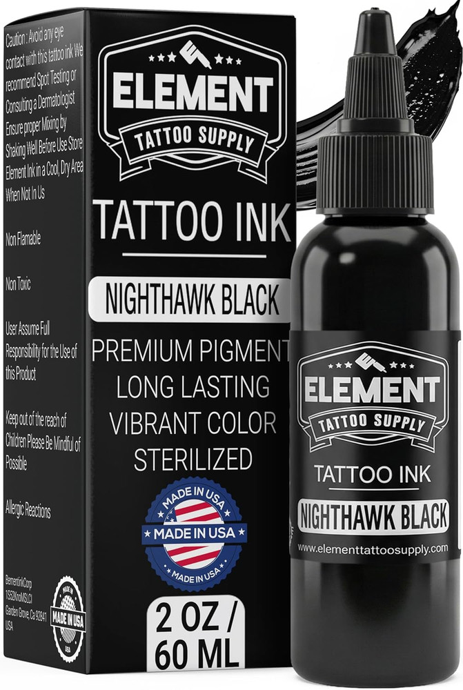 Nighthawk Black Tattoo Ink 2oz - Super Dark Formula for Lining & Shading