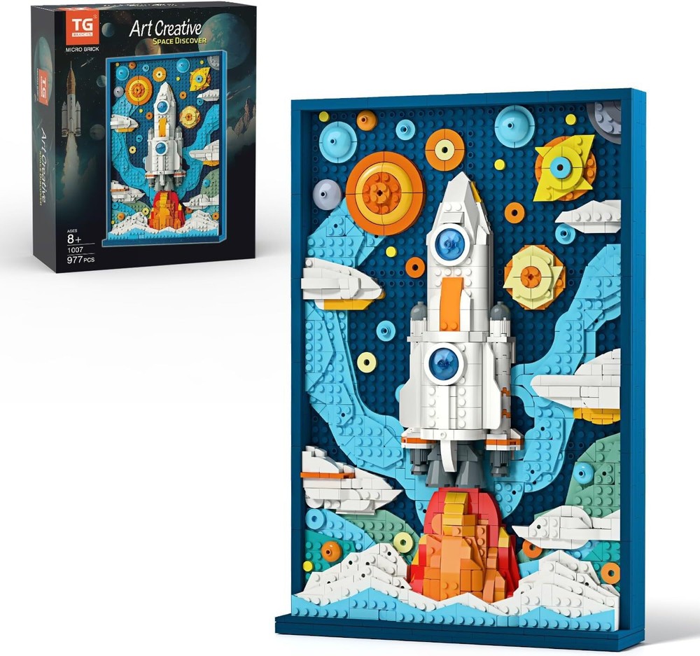 Micro Brick Rocket Building Set, DIY Space Rocket Model Craft Kit, 3D Wall Art H