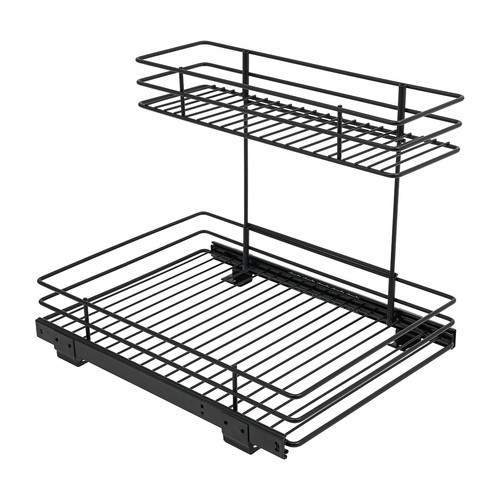2-Tier Pull-out Cabinet Storage Rack, Sliding Out Storage Rack Under Sink, Black