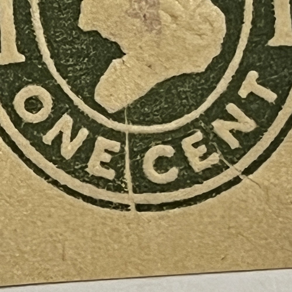 ERRORS EARLY CUT SQUARE WITH CRACK IN DIE BETWEEN "ONE" AND "CENT"