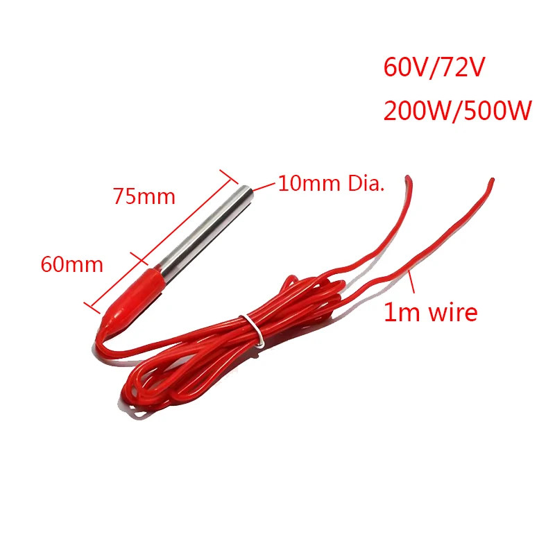 Electric Water Heating Element Rod Waterproof Stainless Steel 10x75MM 1M Wire