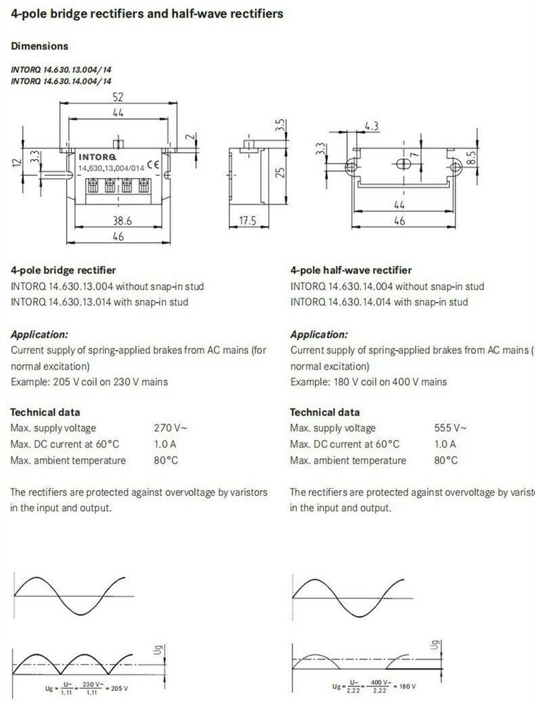 For INTORQ 14.630.13.004 Full Wave Rectifier Bridge Rectifier