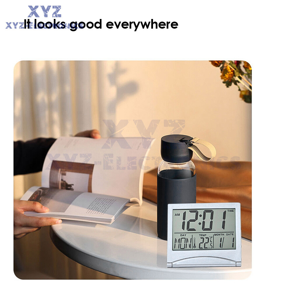 Digital Travel Alarm Clock Foldable Calendar Temperature Timer LCD Clock
