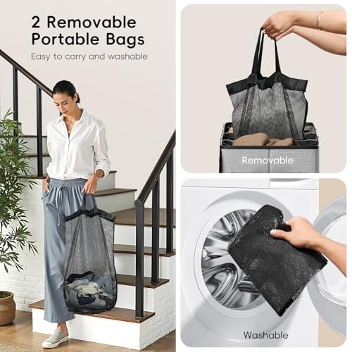 150L Double Laundry Hamper With Lid, Large Clothes 150L - 2 Section Grey