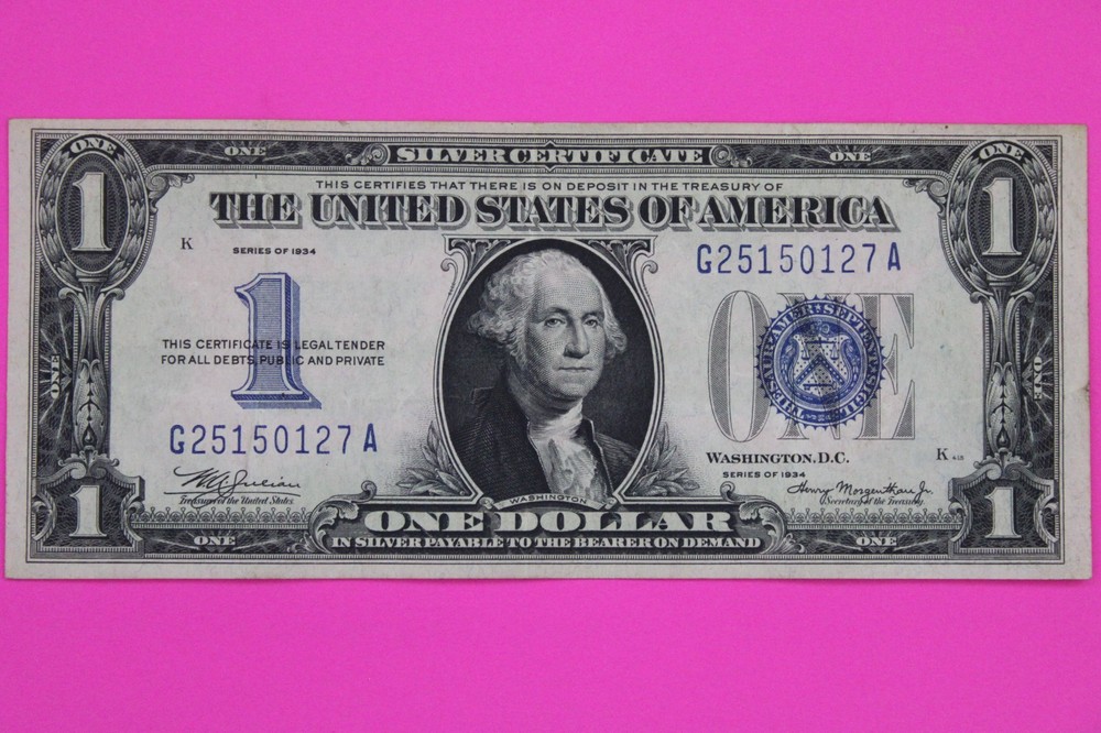 1934 Funny Back $1 One Dollar Silver Certificate Authentic Genuine Bill Note 284