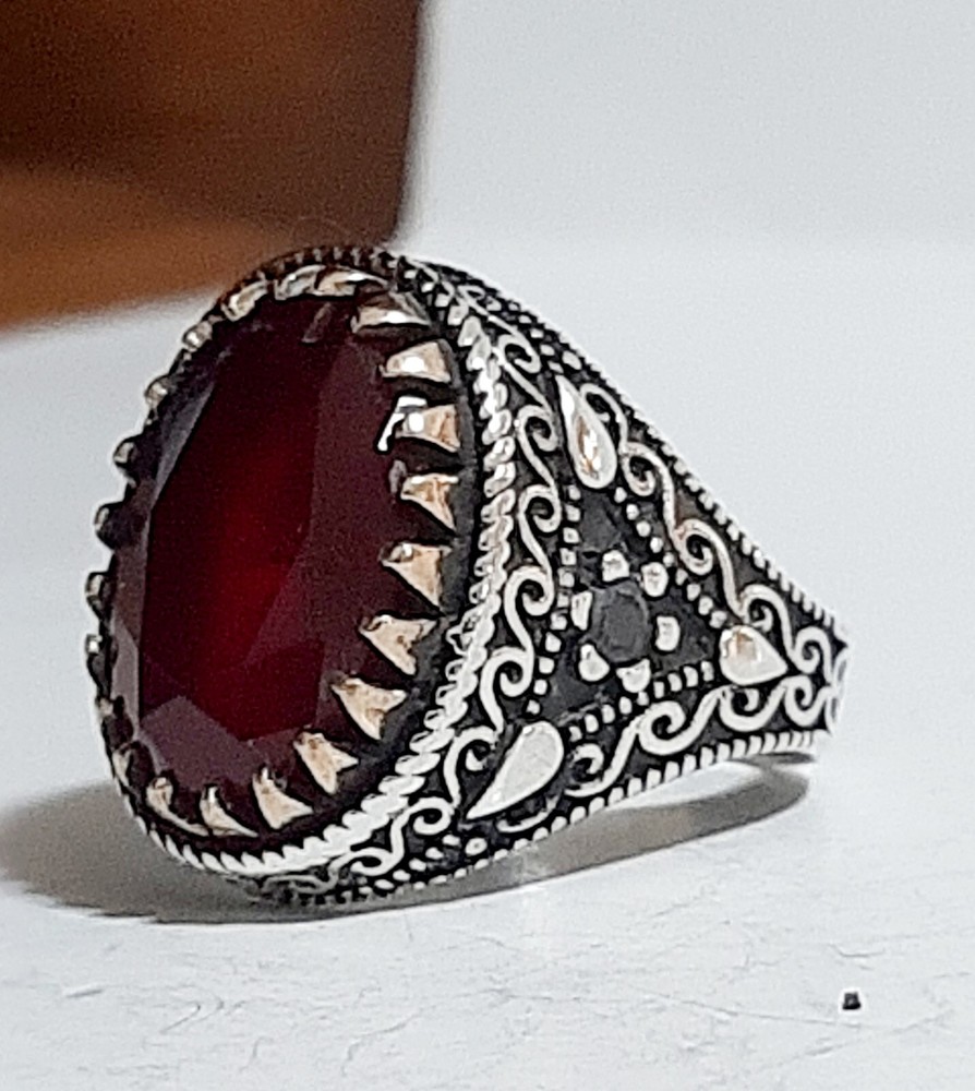 Men 925 Silver Ring Solitaire Ruby Spinel Ring Man Sterling $