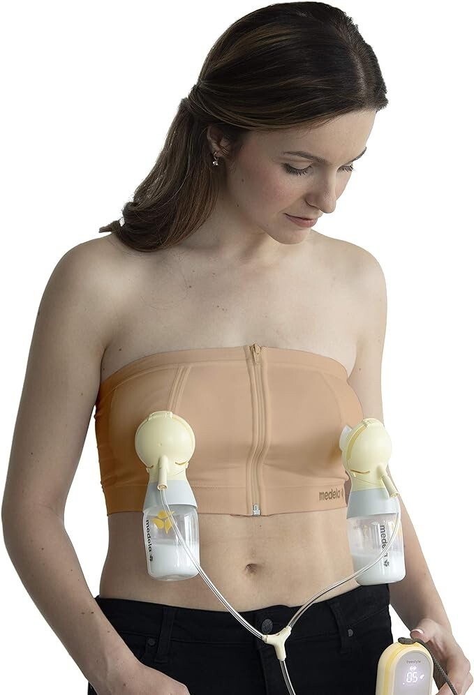 Medela Easy Expression Bustier Pumping Bra, Comfortable & Adaptable Nude Large