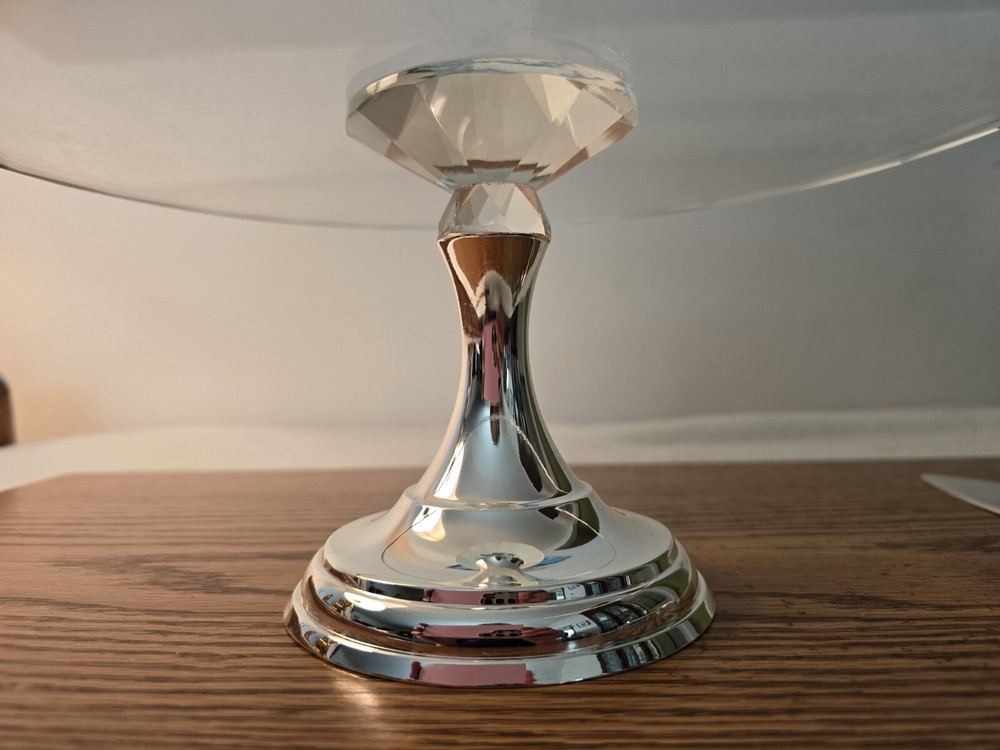 Godinger Hand Cut Crystal Cake Stand with Silver Plated Cake Server