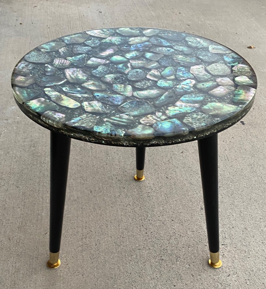 MCM Abalone Shell Inlay Accent Side Table Hollywood Regency