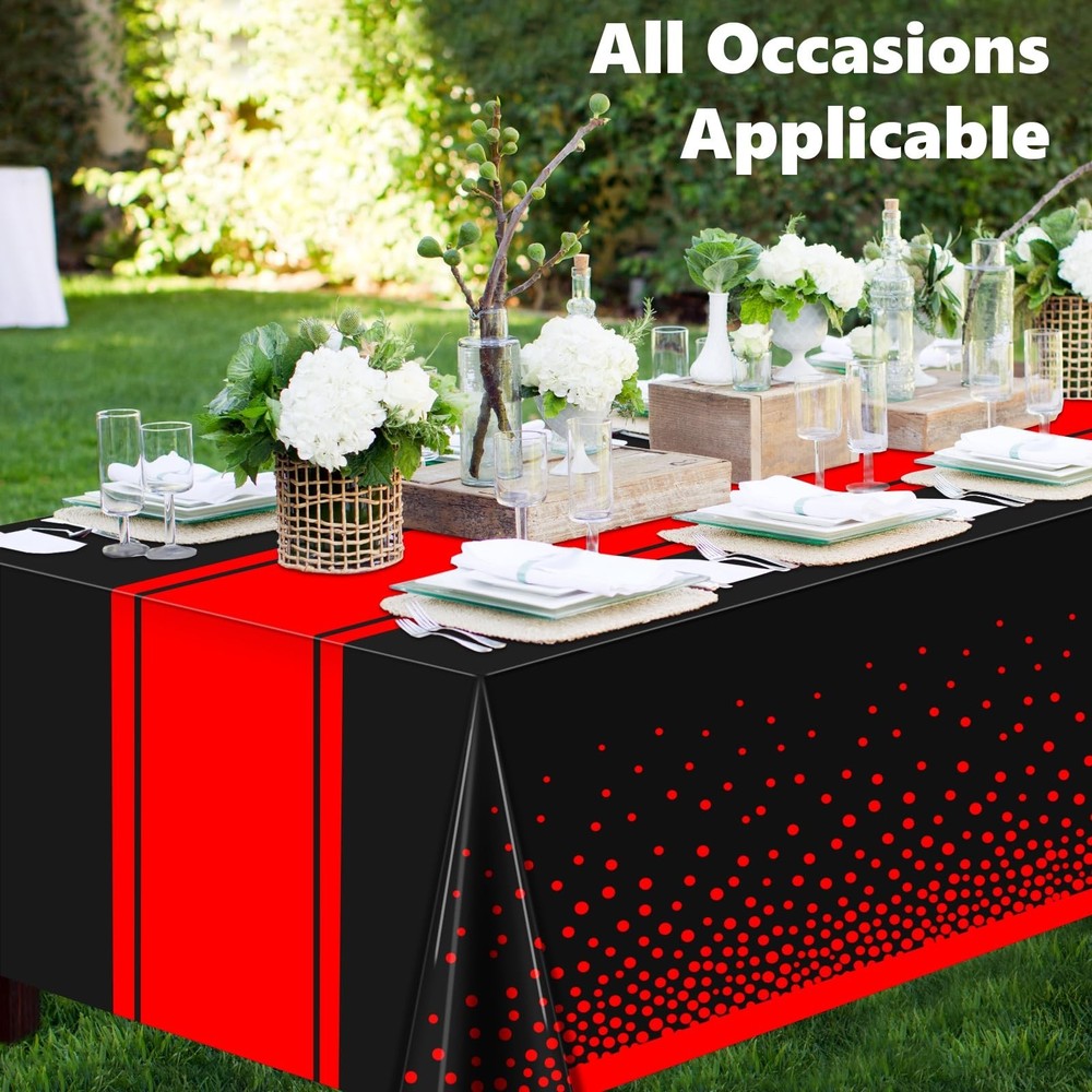Red and Black Tablecloth Party Decorations 2 Pack, Disposable Plastic Table C...