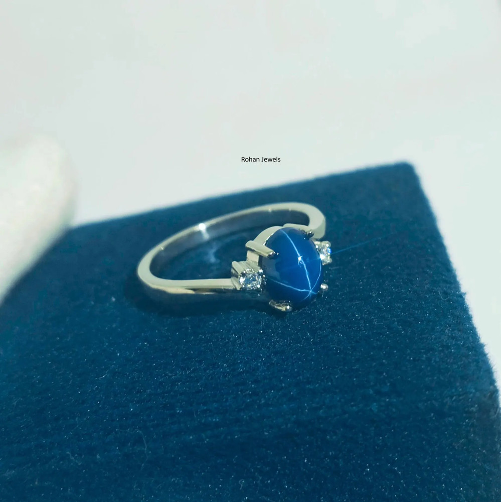 Blue Lindy Star Ring 925 Sterling Silver Lab Created Handmade Silver Ring
