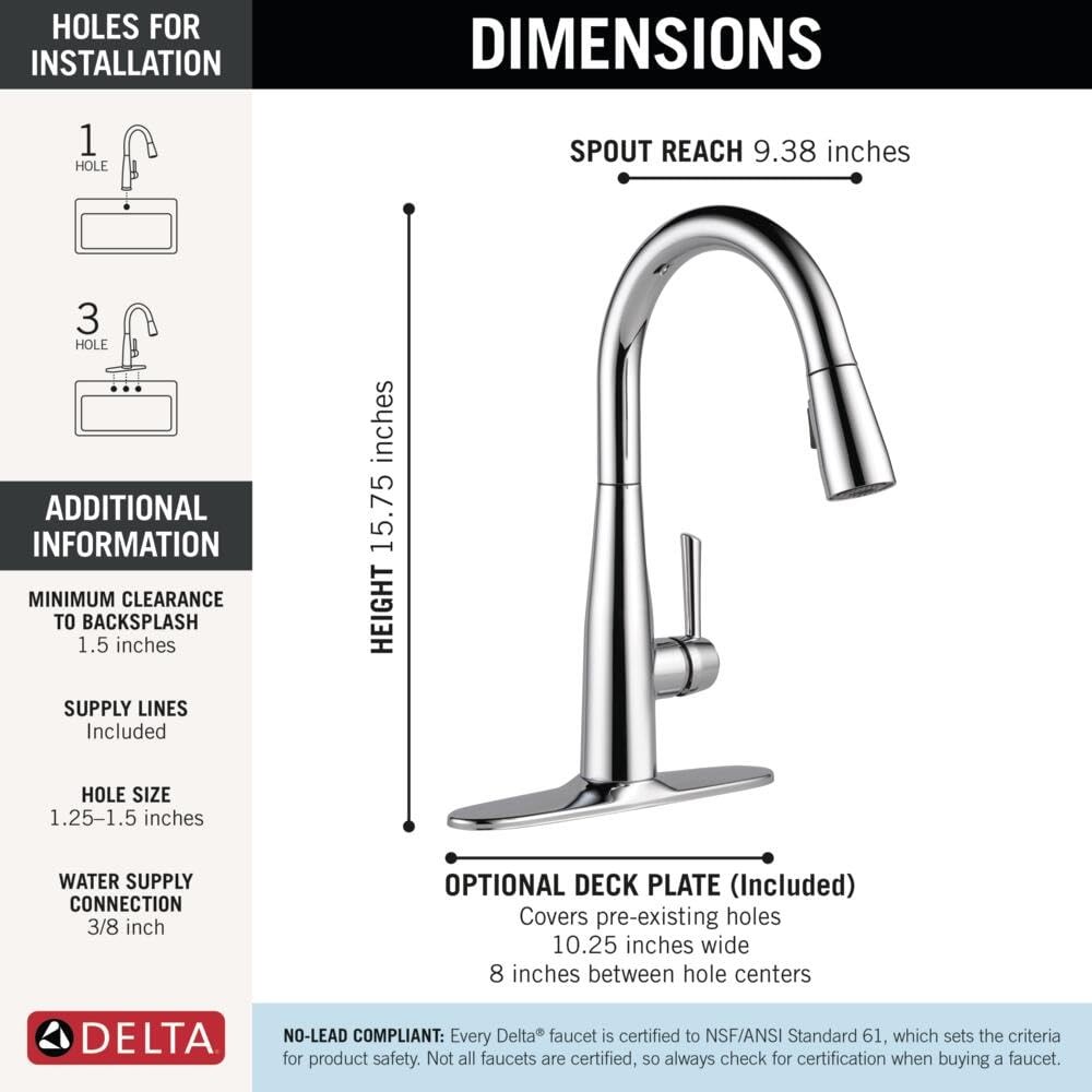 Delta Essa Chrome Kitchen Faucet with Pull Down Sprayer Modern Single Hole