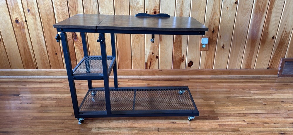 Tangkula Height Adjustable C Shaped End Table With Locking Wheels