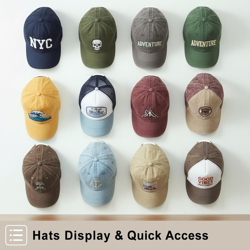 Stylish Lightweight Hat Hooks 12-Pack - Effortless Installation & Display