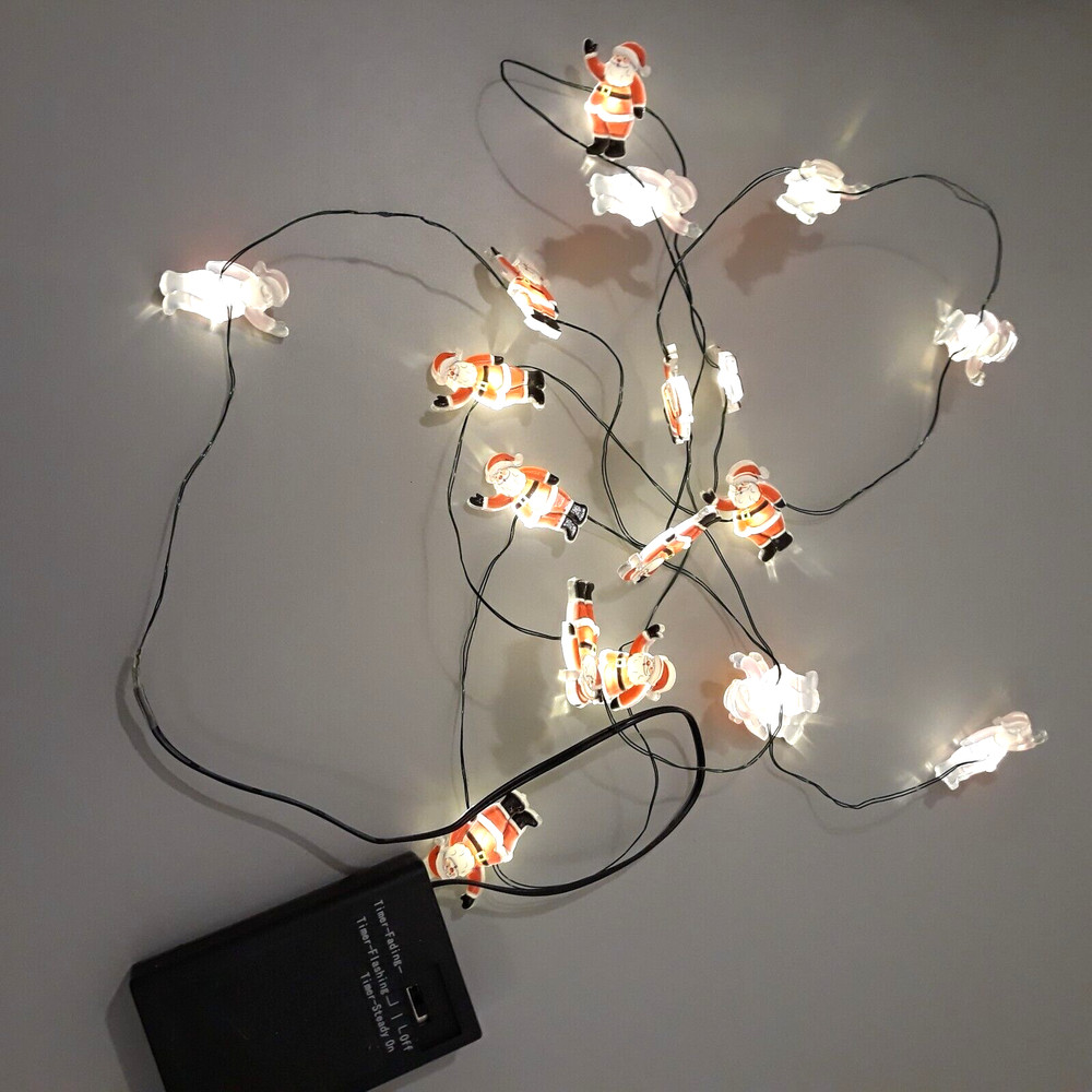 Mini Santa 18 String Light Strand Christmas 3 Settings Fading Flashing Steady