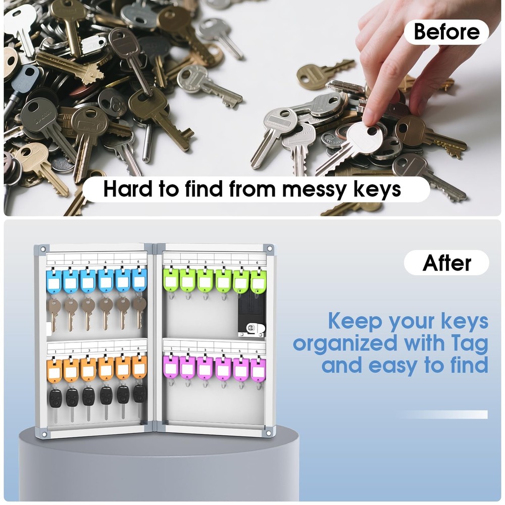 24 Slots Key Box Wall Mount with Code and Key, Key Lock Box with Combination,...