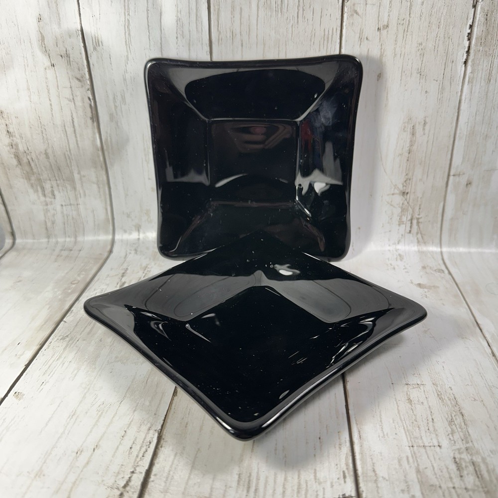 Crate & Barrel Abby Appetizer Dish Plates Black Weave Effect Underside 5 1/2"