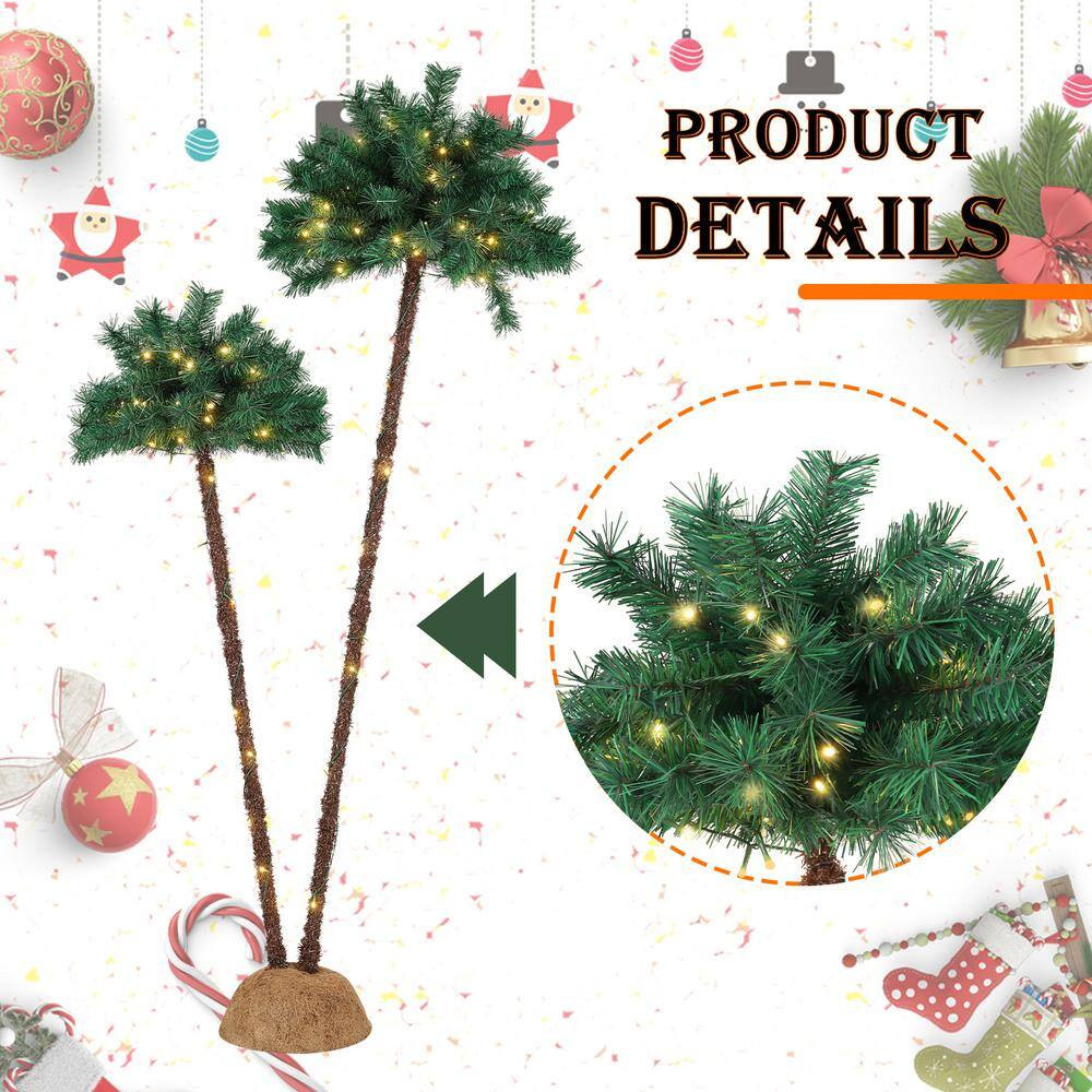 6 Ft. Artificial Lighted Palm Tree Pre-Lit Christmas Tree Lights Light up LED De