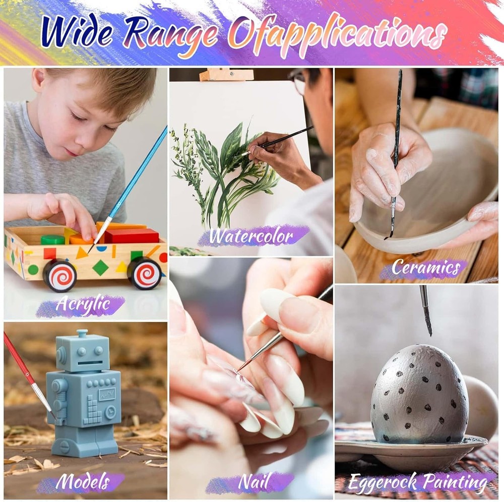 Anezus Tiny Detail Paint Brushes 30 Pcs Small, Medium, Large, Multicolor