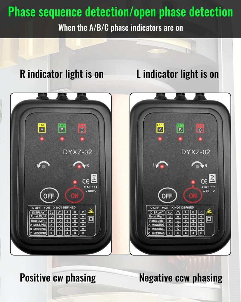 Rotation Meter 3Phase Sequence Detection Circuit Break Live Power Voltage Detect