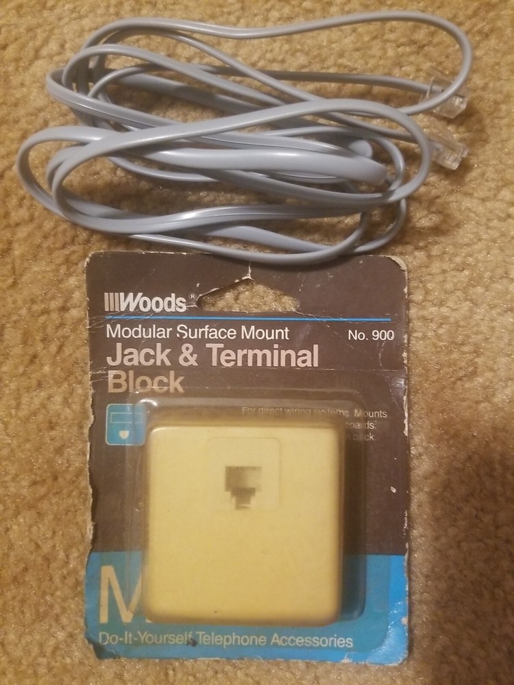 Woods Almond Modular Surface Mount Jack & Terminal Block No. 900 with Cable