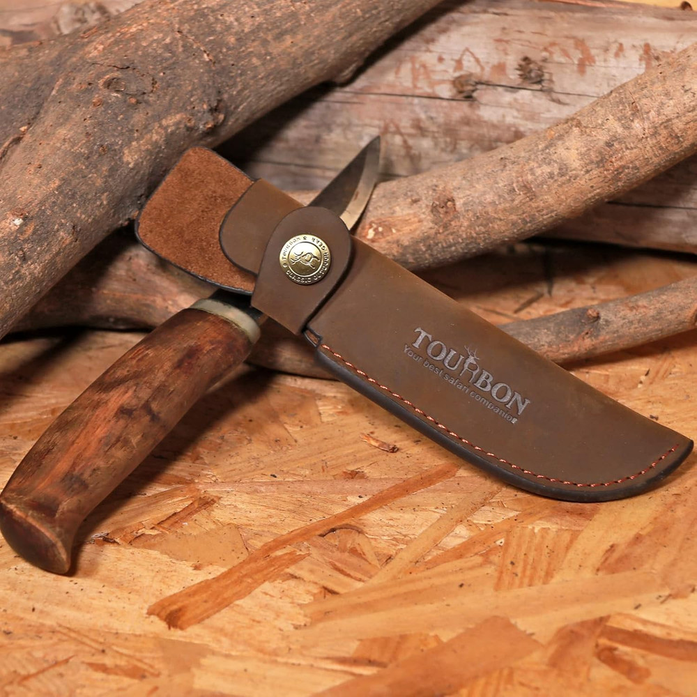 Brown Leather Fixed Blade Knife Sheath with Snap Closure