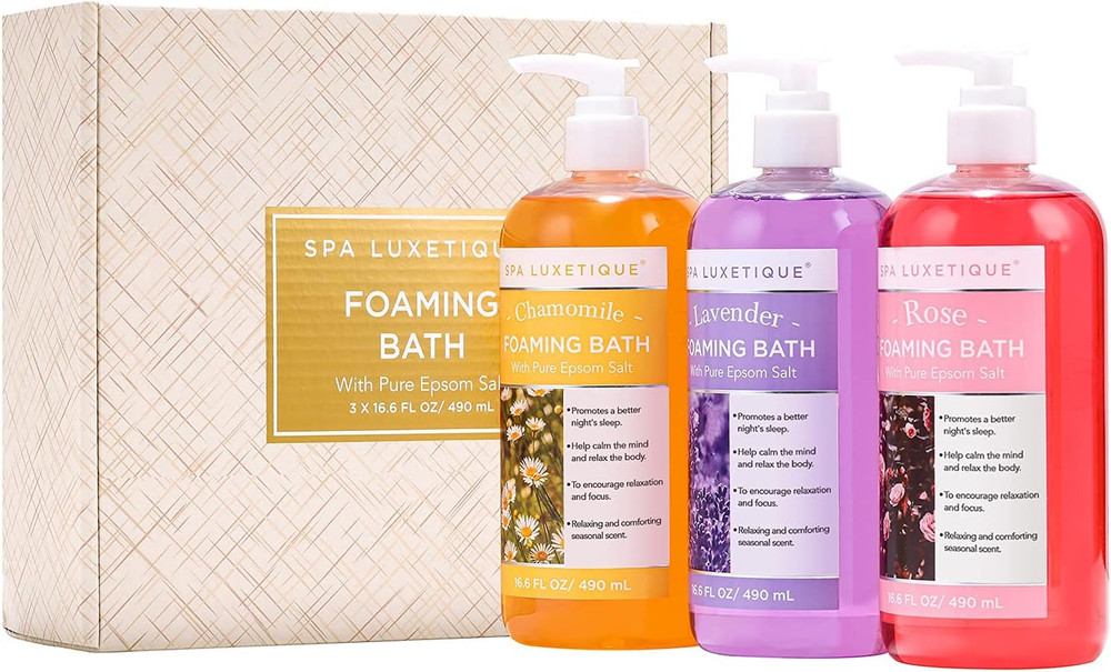 Bubble Bath, Foaming Bath with Pure Epsom Salt, Chamomile Rose and Lavender Sce
