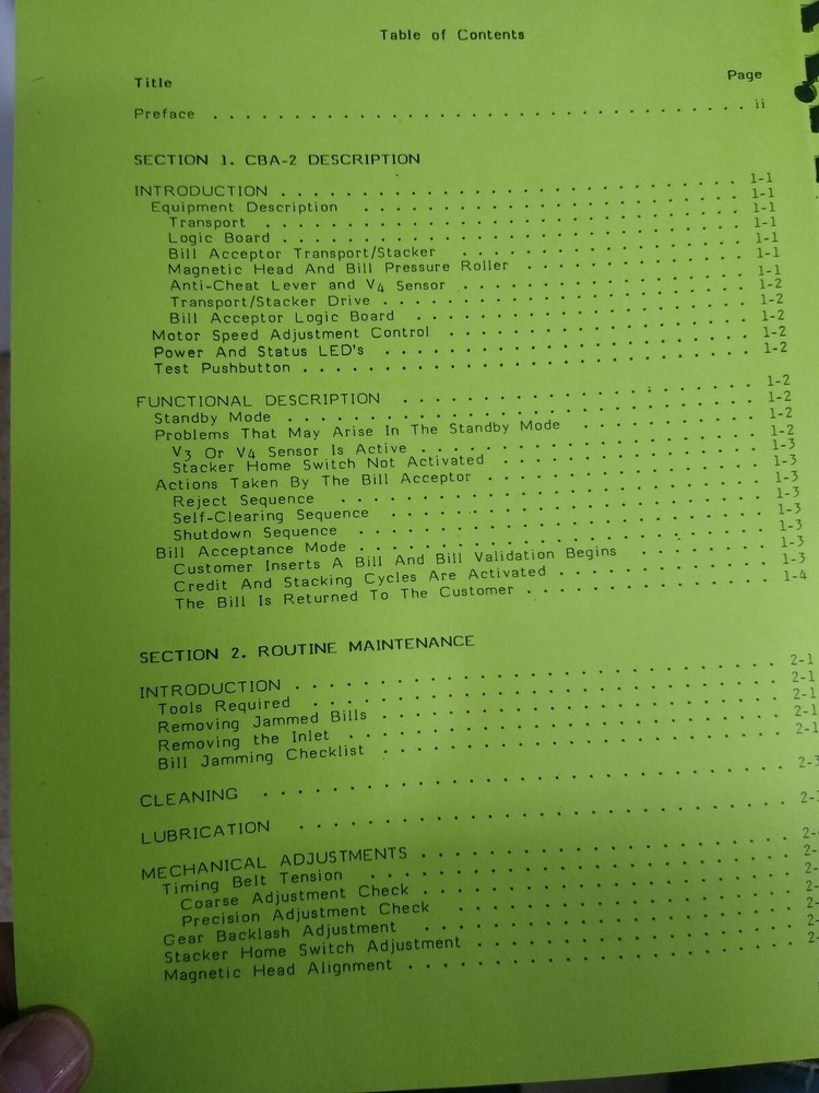Rowe R-92 Phonograph CBA-2 Compact Bill Acceptor Supplement #6