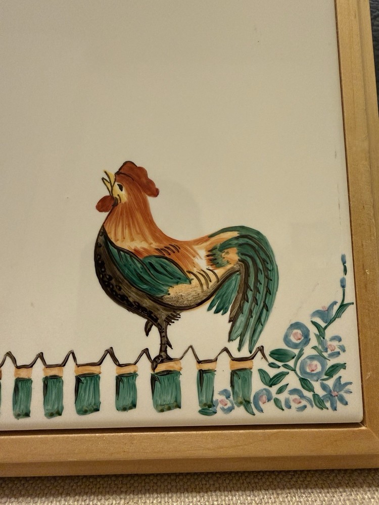 VTG Ceramic Tile Note Board Write-on Message Barnyard Rooster Cottagecore 9”x9”