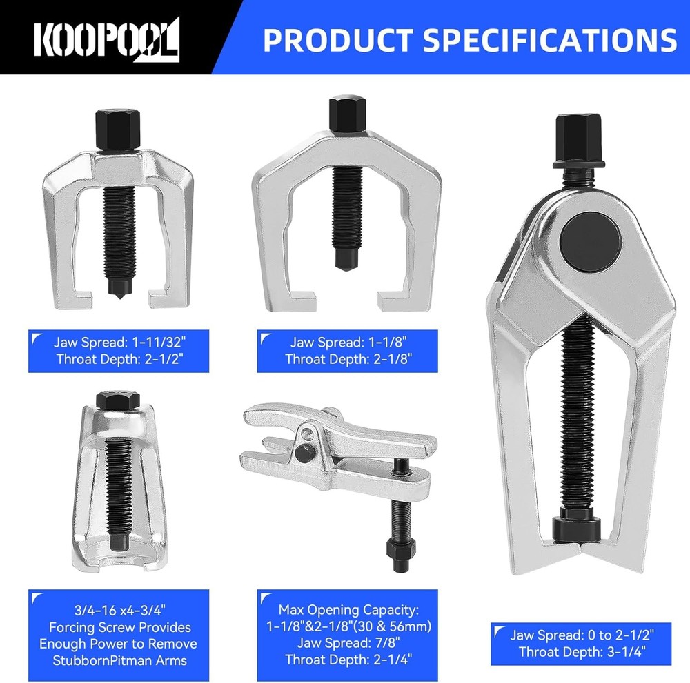 5-in-1 Front End Service Tool Set Ball Joint Separator Pitman Arm Tie Rod Puller