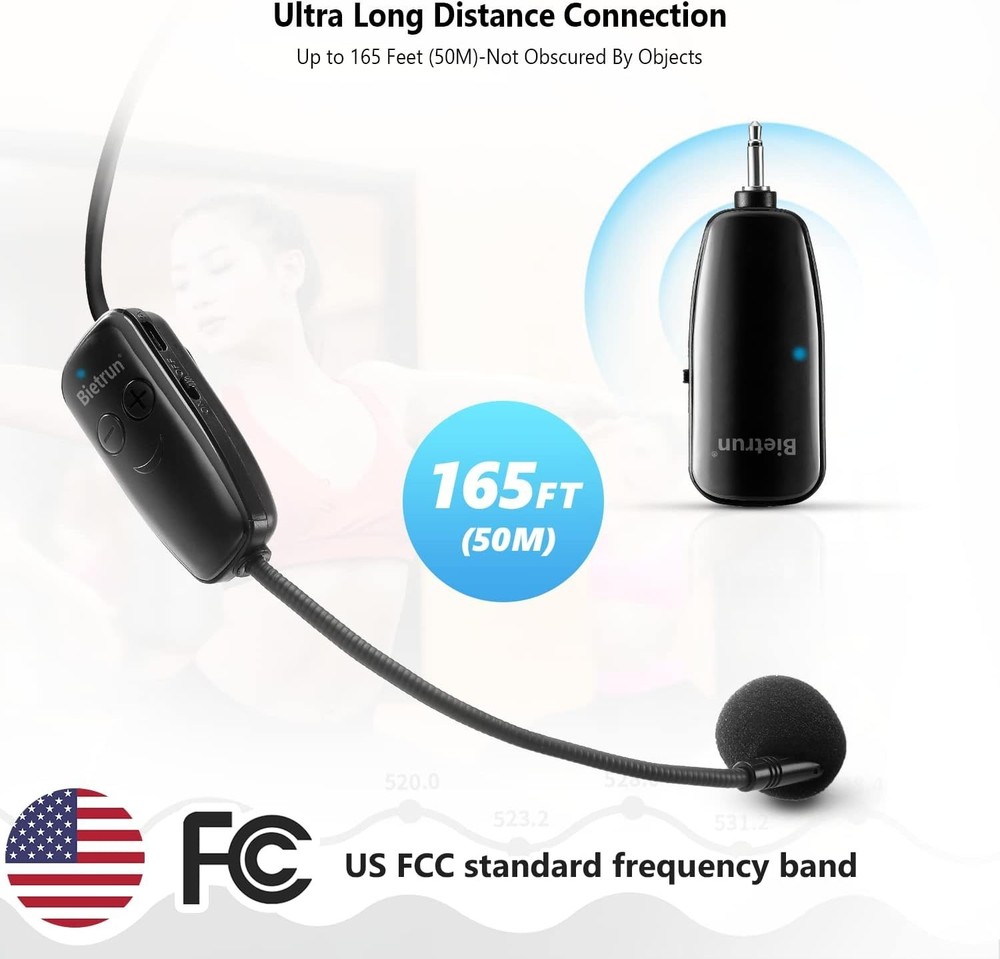 UHF Wireless Microphone Headset System - 160ft Range for Clear Audio Performance